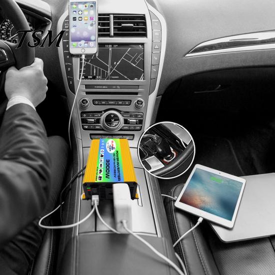 Car Inverter 1 Set Power 3000W Peak Solar Fast Charging Dual USB Ports Auto Equipment Intelligent Transformer Universal DC 12V to AC 220V/110V