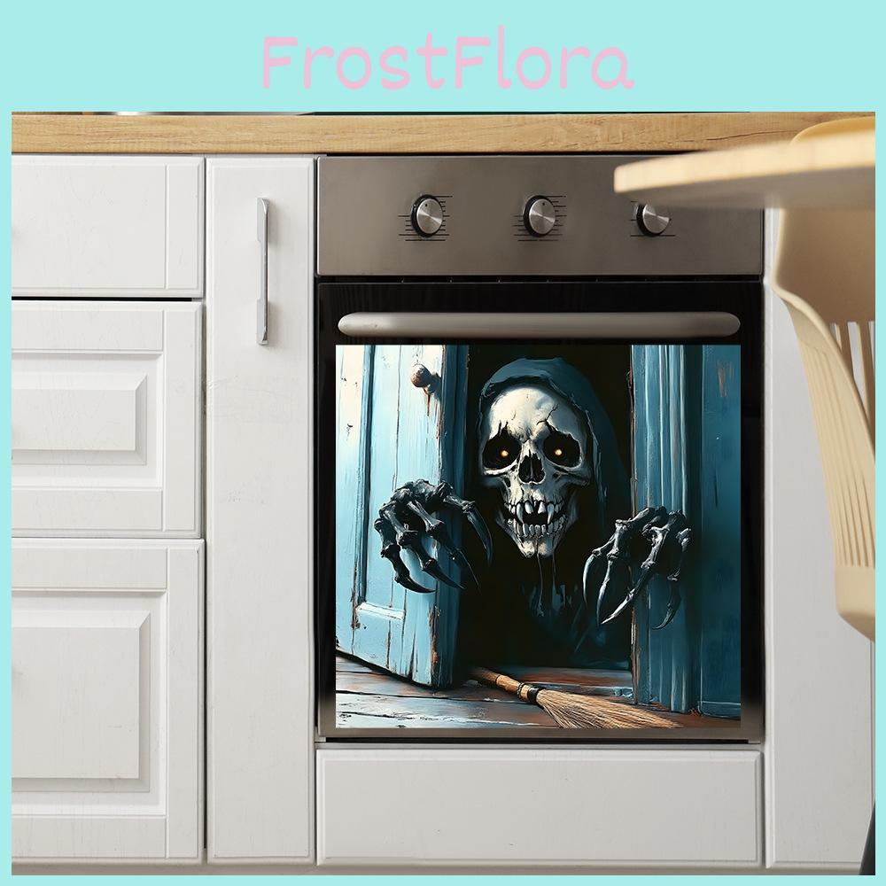 Smile Skeleton Halloween Open Door Glass Cabinet Kitchen Home Stickers Decor