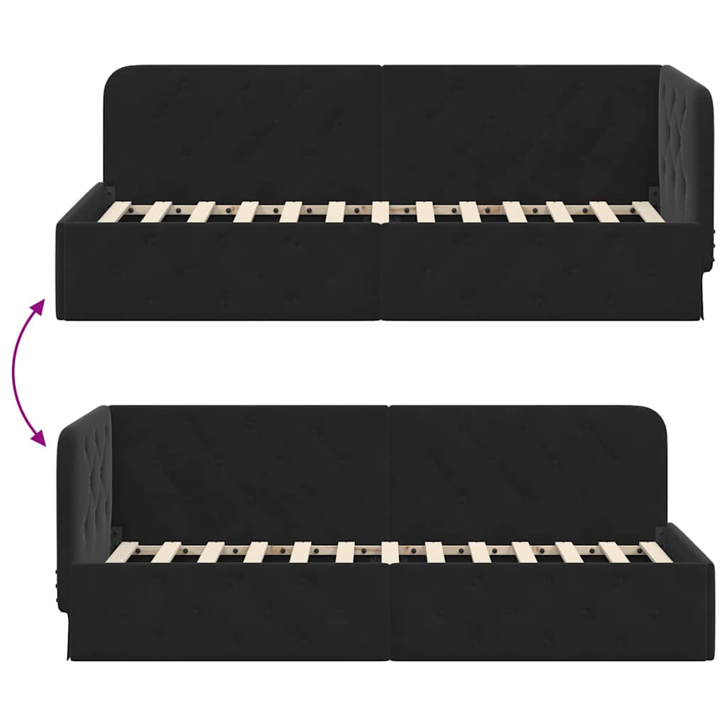 Corner Bed Frame Black 80 x 200 cm Velvet