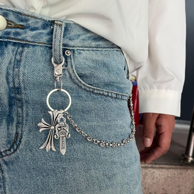 Multi-element trouser chain, bag hanging chain, sword round bead cross waist chain, lobster buckle pendant jeans chain