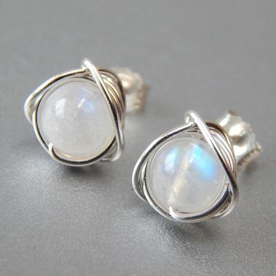 Bunte Mondstein-Imitations-Ohrringe für Damen, Modischer personalisierter süßer Schmuck, Stecker mit Liniendesign