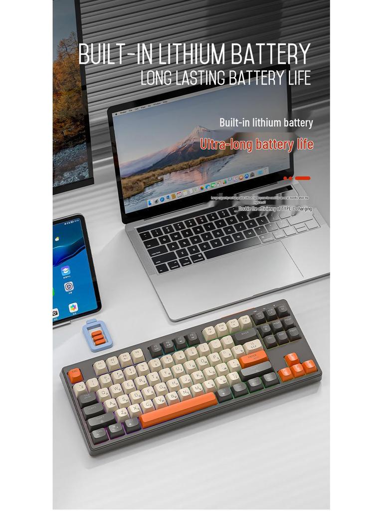 Free Wolf M87 Dual-Mode Silent Mechanical Russian Gaming Keyboard with Wireless Bluetooth