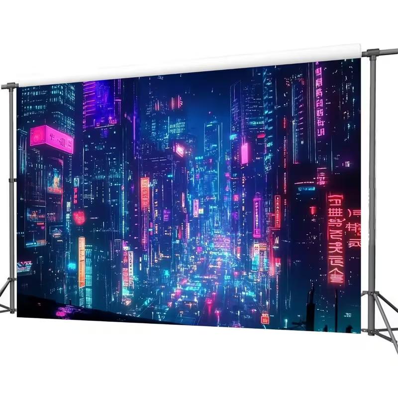 Cyberpunk Neon City Backdrop, Night Tokyo Street Photography Background 47.2x31.5inch/120*80cm