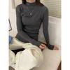 TIFICY Women's Fashion Casual Fall Winter Solid Color Print Long Sleeve Half Turtleneck Tops Women's Clothing Woolen Knitwear Sweaters