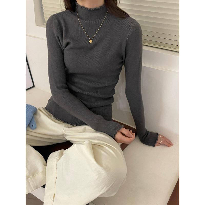 TIFICY Women's Fashion Casual Fall Winter Solid Color Print Long Sleeve Half Turtleneck Tops Women's Clothing Woolen Knitwear Sweaters