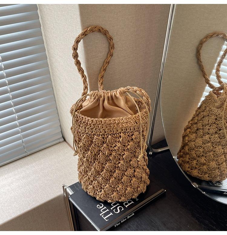 

Новая плетеная женская сумка через плечо из бумажной веревки, модная плетеная пляжная портативная сумка-ведро из соломы хаки