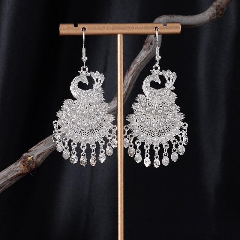 Retro Peacock Phoenix Ethnic Style Earrings Guizhou Scenic Spot Earrings Bohemian Style Long Earrings