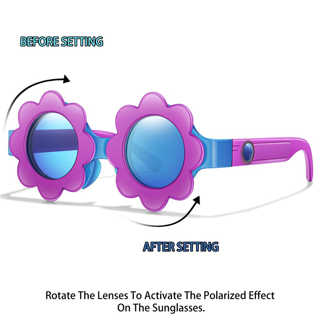 Kids Sunflower Round Sunglasses Cute Cartoon Rotation Lenses Fashionable Vintage Eyewear Party Shades