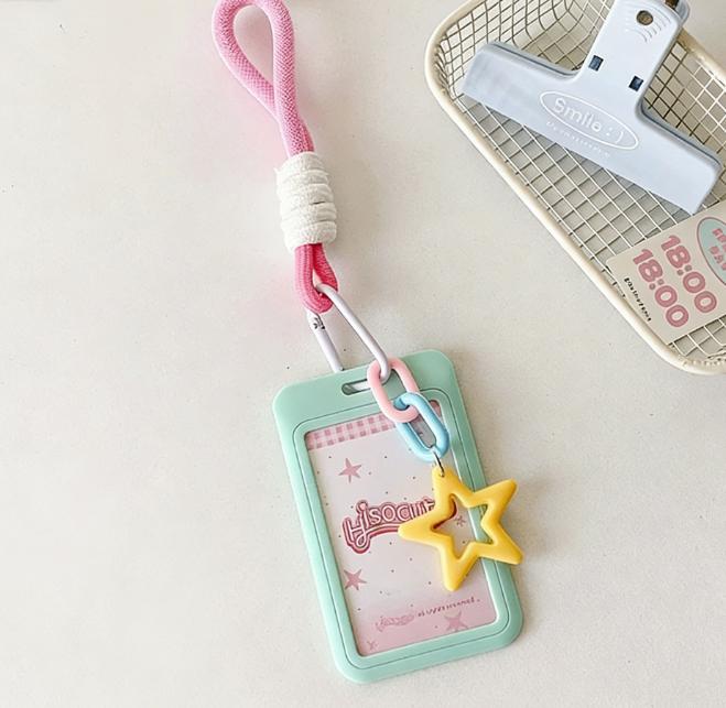 Cute Keychain Wristlet Lanyard Colorful Star Retractable Spring Lanyard with ID card Holder Accessories Gifts for Women