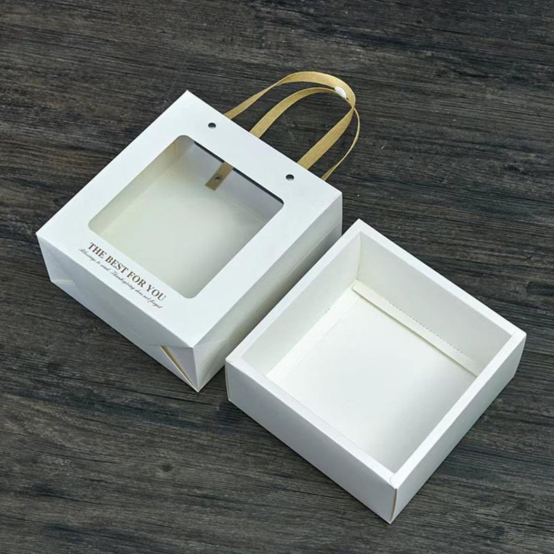 WTEMPO DIY Foldable Drawer-style Gift Boxes Clear Window Paper Packaging Boxes for Storing Delicate Items Festive Party Portable Boxes with Handles