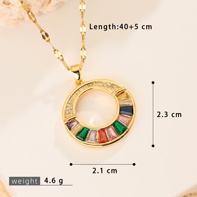 Trendy Colorful Zirconia Donut Pendant Titanium Steel Necklace for Women