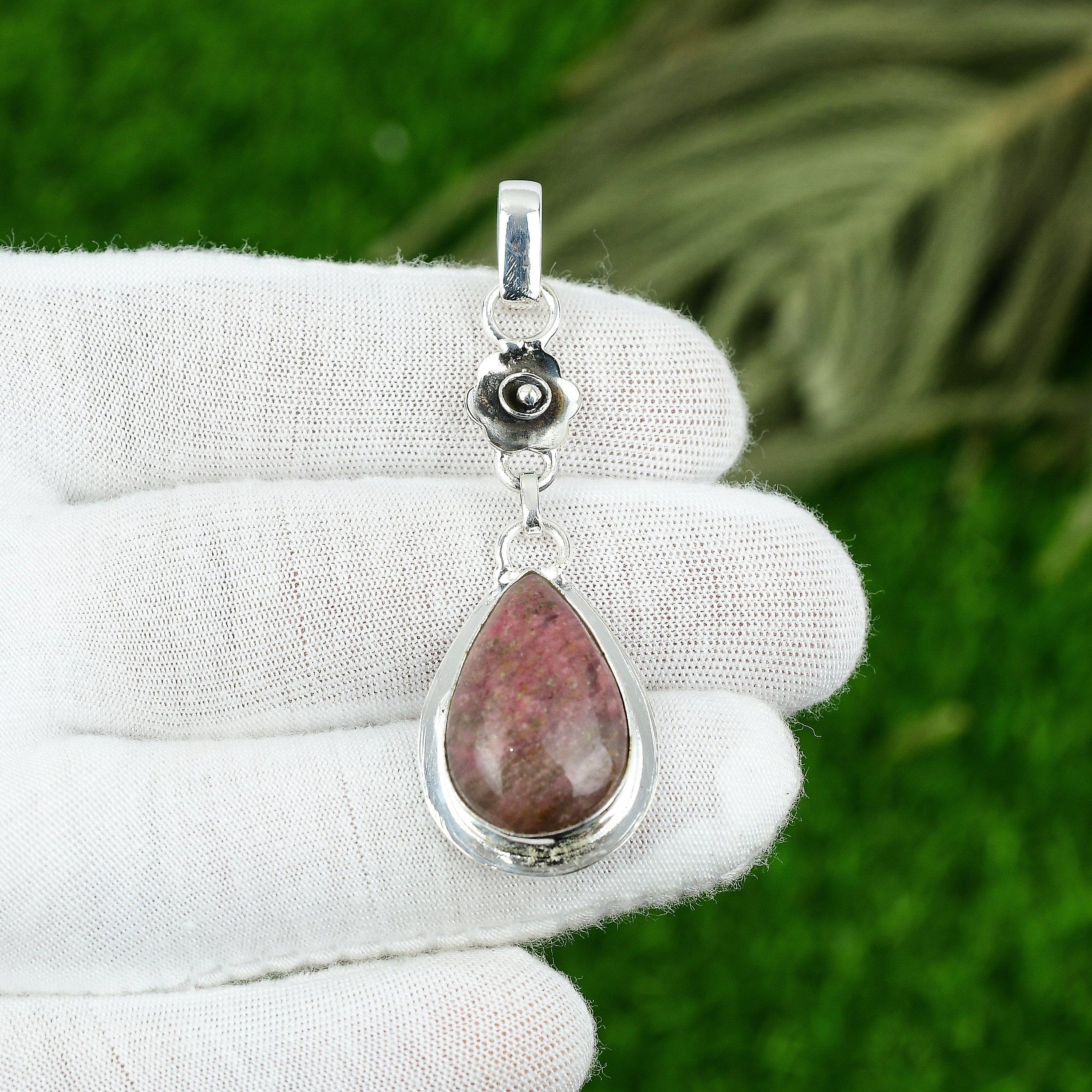 Подарок на день рождения для нее Подвеска из натурального тулита из стерлингового серебра 925 пробы