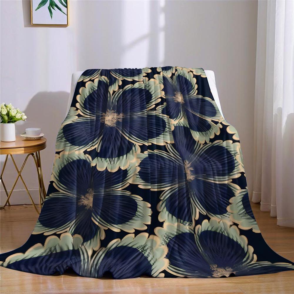 Blue Petals Flannel Blanket Warm Soft Halloween Christmas Couch Warm Cozy Decorative Decor Gift for All Season