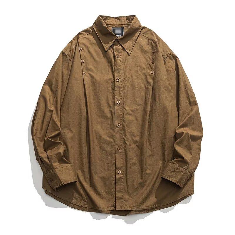 2024 Salopetă Cămașă cu mânecă lungă în stil japonez Hong Kong Cămașă lentă pentru băieți, vară, la modă, versatilă, casual