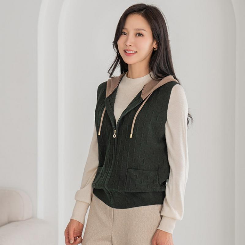 Maribon Women Jacquard Hooded Zip Knit Vest Select 1 Type