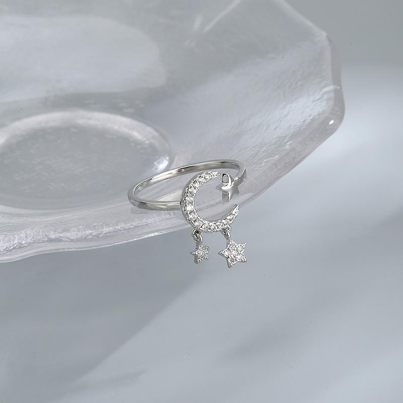 Elegant Unique Exquisite Charming Stylish Ventfille Genuine Copper Moon Tassel Opening Female Fashion Ins Ring Design