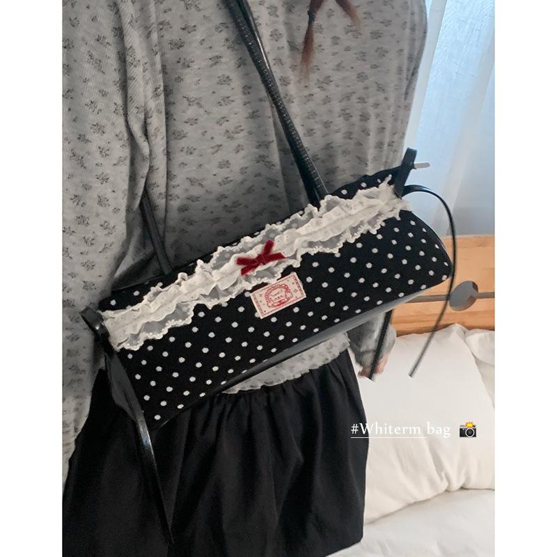 French Niche Girly Lace Underarm Bag Women's 2025 New Simple Polka Dot Print Shoulder Bag