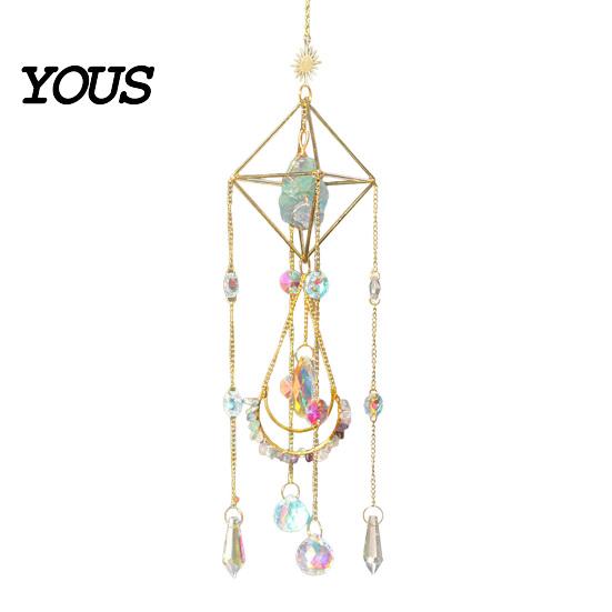 Wind Chime Faux Crystal Suncatcher for Window, Natural Stone Rainbow Maker with Prism Home Decoration Pendant Indoor Outdoor, Home, Garden,