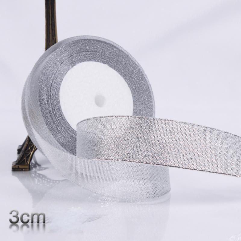 

22 м/рулон блестящая лента Подарочная лента Ремесла Свадебные украшения DIY Подарочная коробка Лук Украшенная лента 3cm серебряный