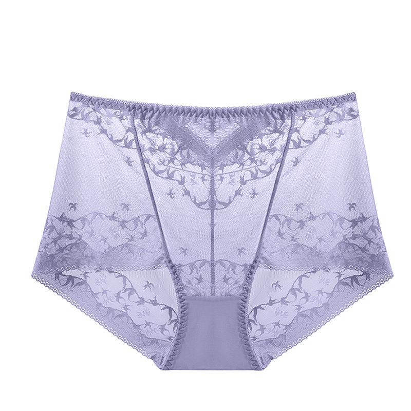 Big Size Lady Summer Thin Sexy Hollow Lace High Waist Abdominal Lift Hip Breathable No Mark Briefs