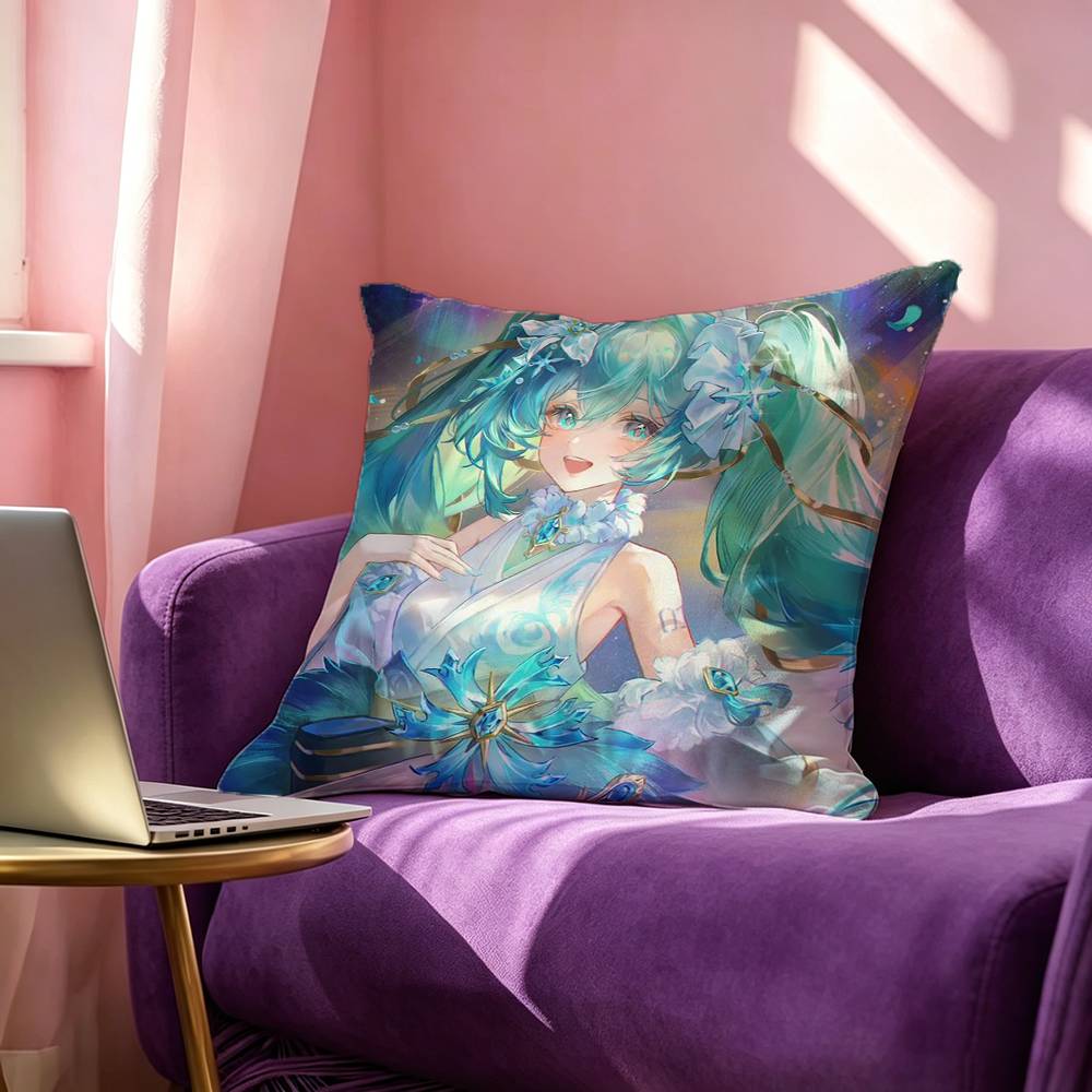 Kawaii Singer Miku-S Pillow Case Square Double-Sided Sofa Cushion Cover Bedroom Bedside Pillow