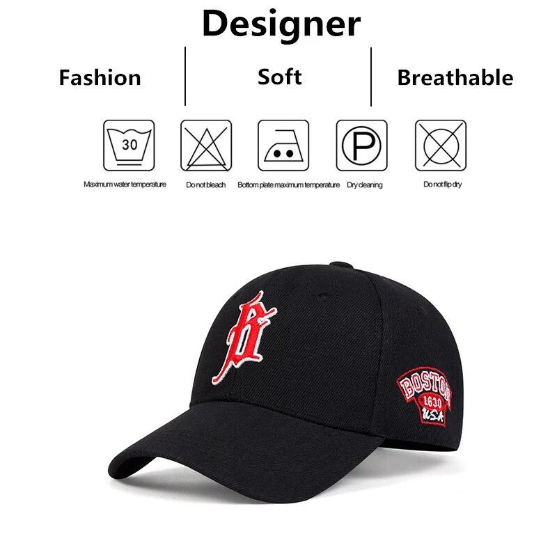 Unisex B Letter Side BOSTON Embroidery Baseball Caps Spring and Autumn Outdoor Adjustable Casual Hats Sunscreen Hat