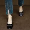Handmade Leather Retro Style Square Head Shallow Mouth Single Shoes Women's New Spring and Autumn One-pedal Medium Thick Heel Professional Shoes