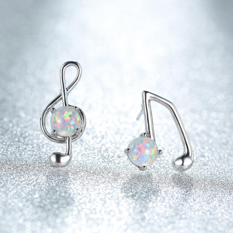 European and American fashion platinum blue opal music note stud earrings simple mini ins Internet celebrity style earrings earrings