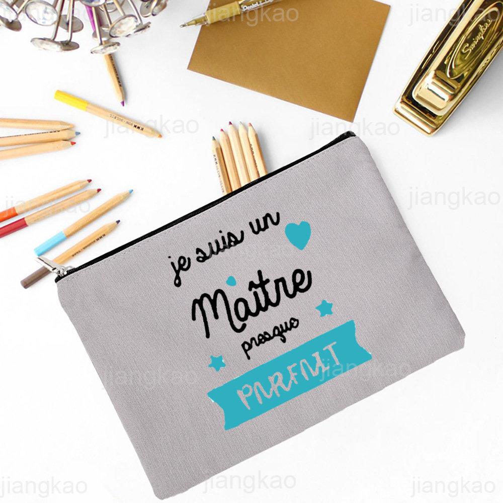 Thank Teacher Print Pencil Case Large Capacity School Stationery Supplies Storage Bags Travel Wash Organizer Gift For Teacher