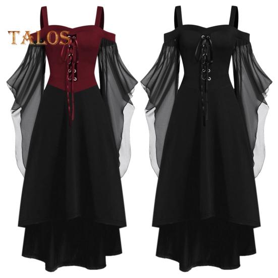 Dámské Cosplay šaty Gotický styl Čarodějnice Halloween Party Kostým Šněrovací popruh Bez límečku Barevně ladící Dlouhé rohové rukávy Šaty do A