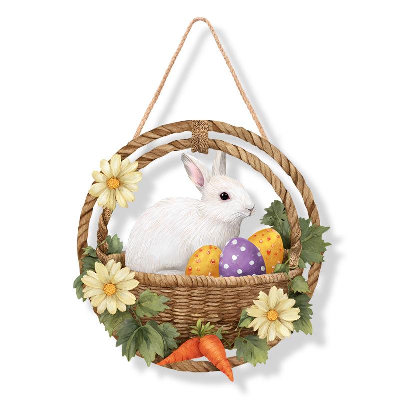 12x12 inch/30x30 cm Easter Wooden Hanging Door Sign Rabbit Egg Decorative Plaque for Easter Front Door Decor