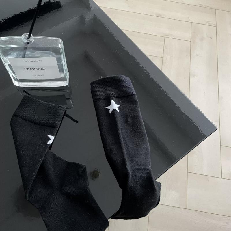 

European Fashion Brand Black, White And Blue Five-Pointed Star Pure Cotton Mid-Leg Socks, Solid Color Socks, Sports Socks, Stacked Socks One size fits all чорний