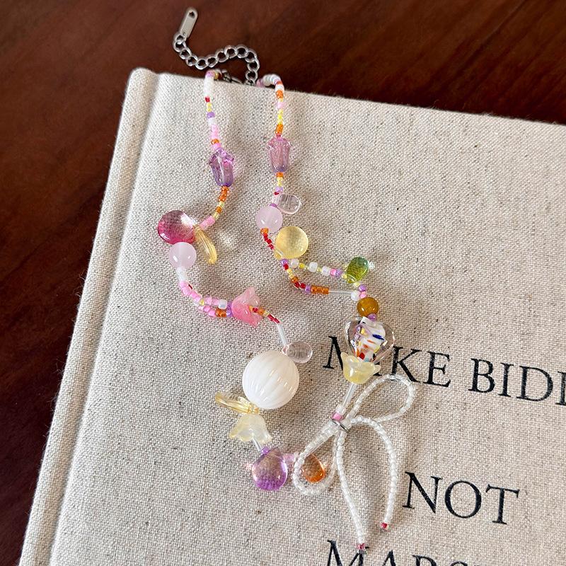 

Летнее красочное ожерелье-бантик из бисера Новое женское колье-чокер Dopamine Sweet Spice цепочка на ключицу