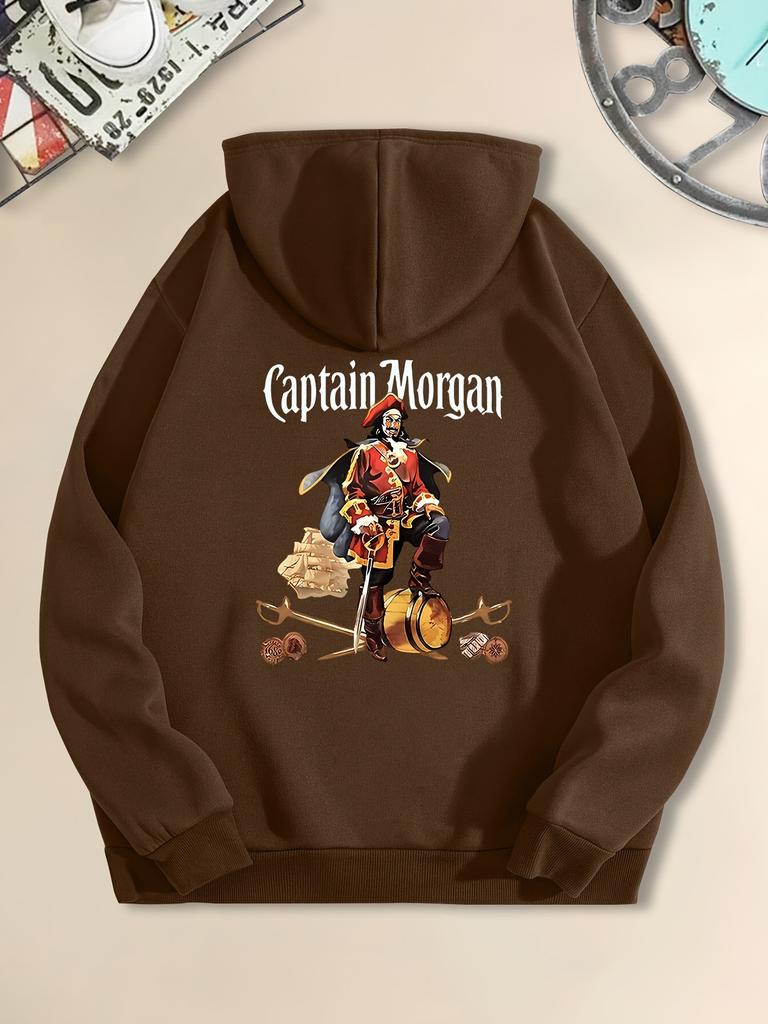 Mens Captain Print Hoodie Casual Stylish Pullover with Kangaroo Pocket Perfect for Fall Winter Fleece printed sweatshirt