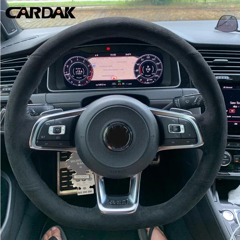 CARDAK כיסוי הגה לרכב זמש שחור אפור עבור פולקסווגן גולף 7 GTI גולף R MK7 פולקסווגן פולו GTI סירוקו 2015 2016