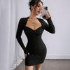 Black Long-sleeved Slim-fit Elastic Pleated Dress Women's Spring and Summer Inner and Outer Bottoming Skirt 2026 Winter