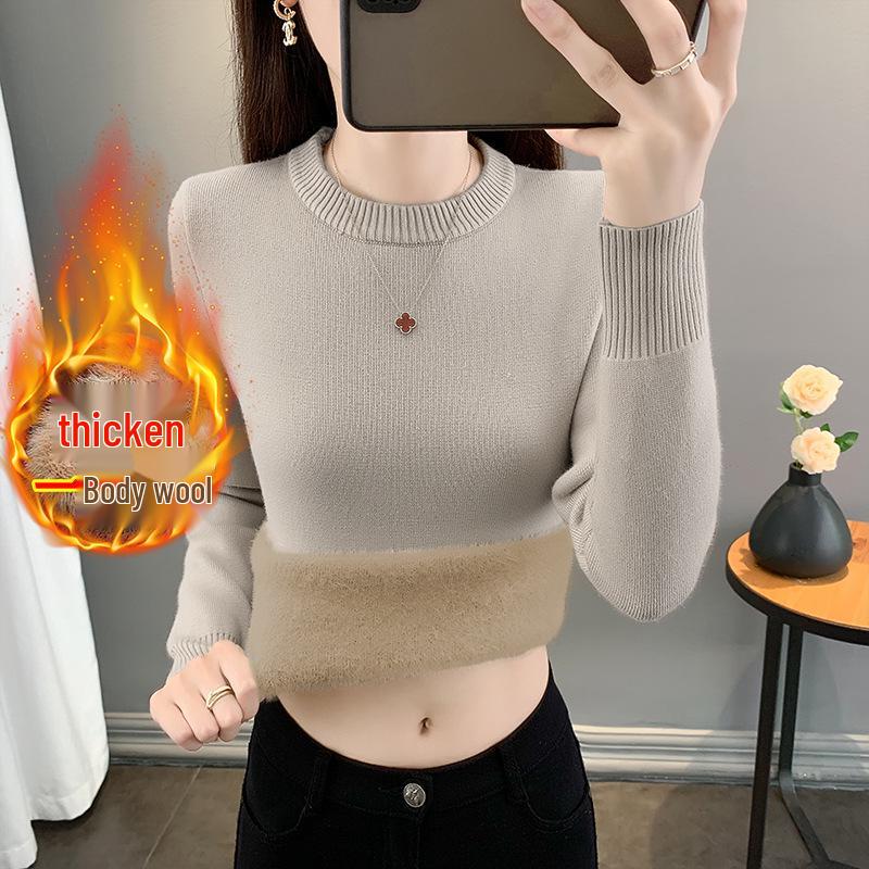2025 Women's Plus Velvet Knit Base Layer Sweater - Autumn/Winter Thickened One-Piece Top