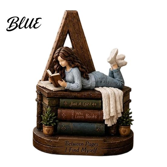 Bookish Gifts for Women Wooden Reading Girl Figurine Book Lovers, Personalized Desktop Bookshelf Decor with Ornaments Stacked Design Home Library