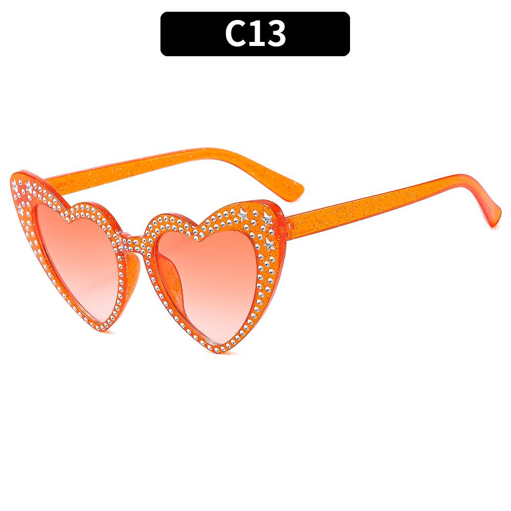 2024 Fashion Luxury Sunglasses Women Big Frame Love Bling Eyeglasses Crystal Diamond Heart Sunglasses UV400 Protection