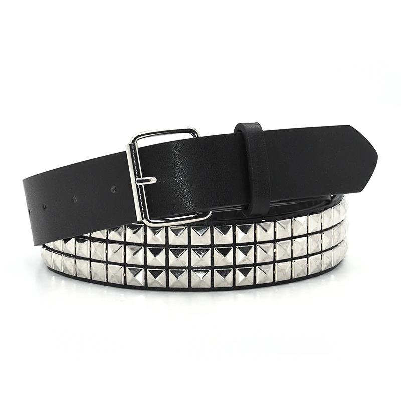 

Pyramid Studded Punk Belt - Men & Women s Rivet Waistband With Pin Buckle Rock Gothic Fashion Accessory 100-110cm срібний