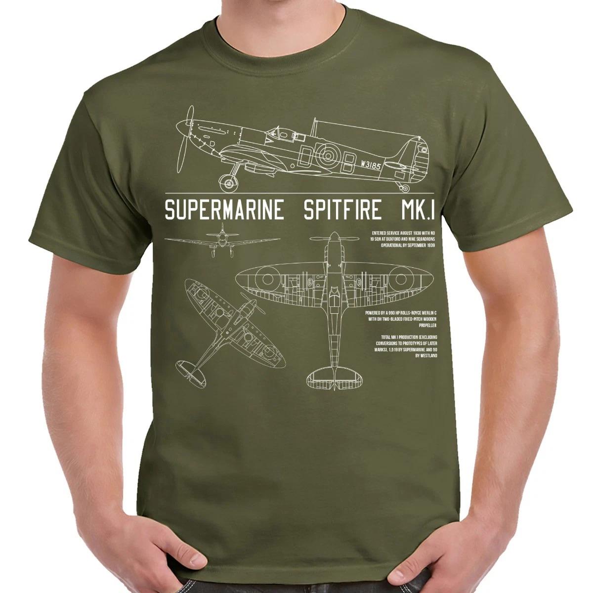 Spitfire Mk.1 Military Green Schematic Adult T-Shirt XXXXL
