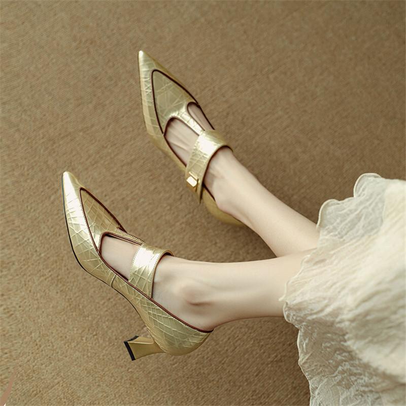 Fashion New Spring Autumn Genuine Leather Women Pumps Shoes for Women Pointed Toe Mary Jane Shoes High Heels Zapatos Mujer Ladies Shoes
