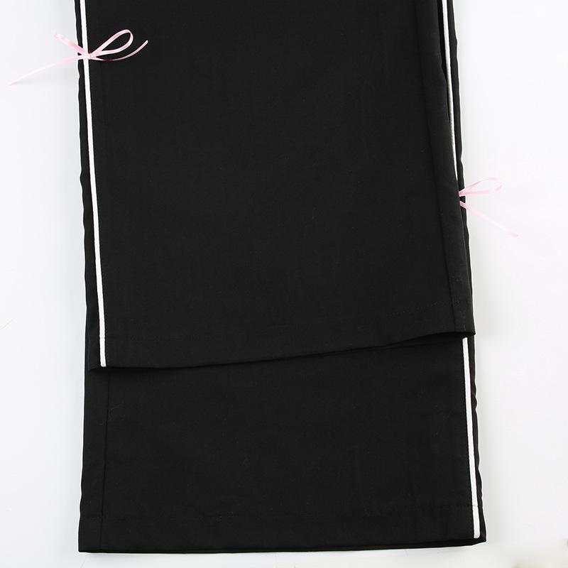 Vår og Sommer Damebukse Ensfarget Stripe Spleising Sløyfedekorasjon Knyting Høy midje Bukser