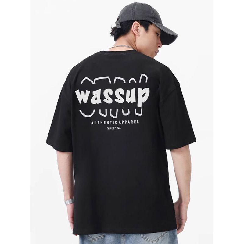Wassup Trendy Brand Heavyweight American Letter T-Shirt for Men, Summer Loose Fit Pure Cotton Couple Trendy Tee Short-Sleeve Top