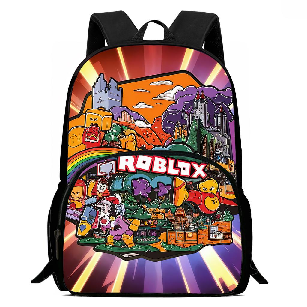 15-Inch Roblox Cartoon Backpack, Large Capacity Back Support Backpack with Front Pocket, Suitable for Unisex Children Aged 5-8