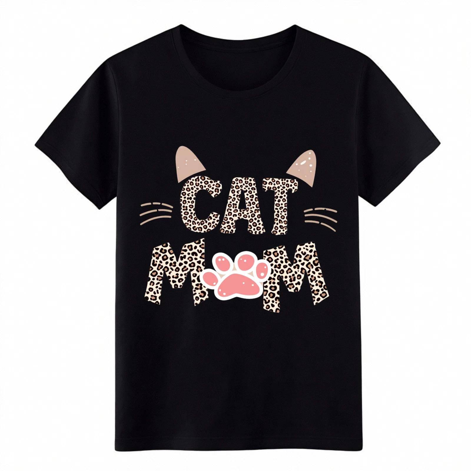 

American Style Cat Mom Leopard Graphic T-Shirt Unisex Pet Lover Casual Gift Tee 2XL