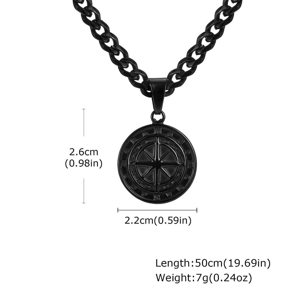 Vnox Kompass Anhänger Halskette für Männer Jungen, Edelstahl Schwarz Gold Silber Farbe Runde Münze Halskette, Punk Schmuck Geschenke