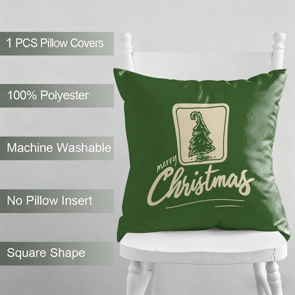 Merry Christmas Green PillowcaseSuitable for Sofa, Car, Bedroom Decorative Cushion Cover Christmas Pillow Cover