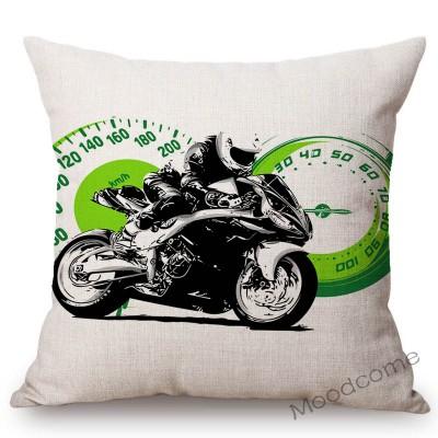 Nordic Motorbike Race Biker Club Car Pillow Case Us Flag Motorcycle Art Sofa Chair Waist Pillow Beige Linen Decor Cushion Covers