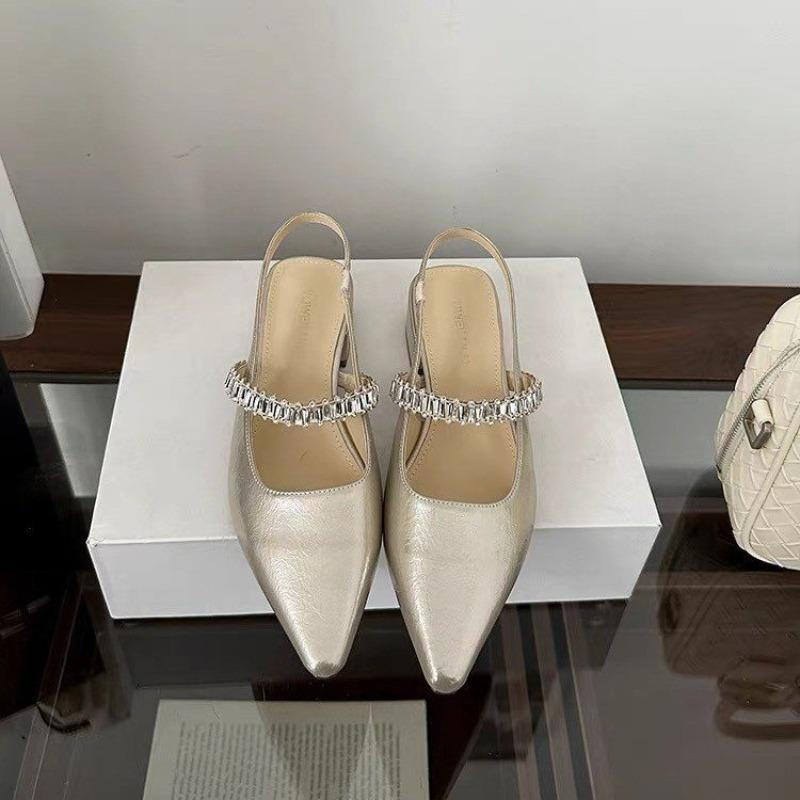 

Мода Новый Стиль Женские Лаконичные Хрустальные Босоножки на Низком Каблуке Слингбэк Острый Носок Платье Офисная Обувь Женские Удобные Легкие Повседневные Шлепанцы 40 серебряный